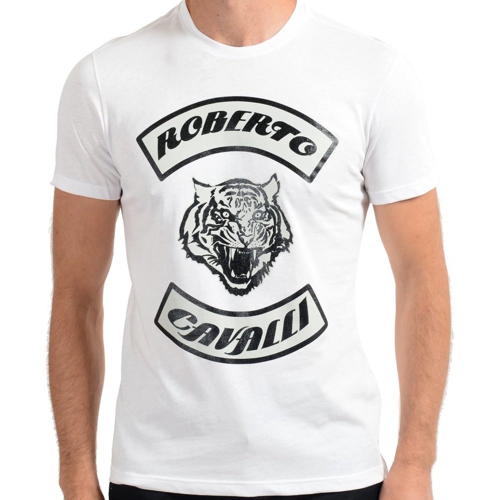 Roberto Cavalli Men's White Graphic Print T-Shirt